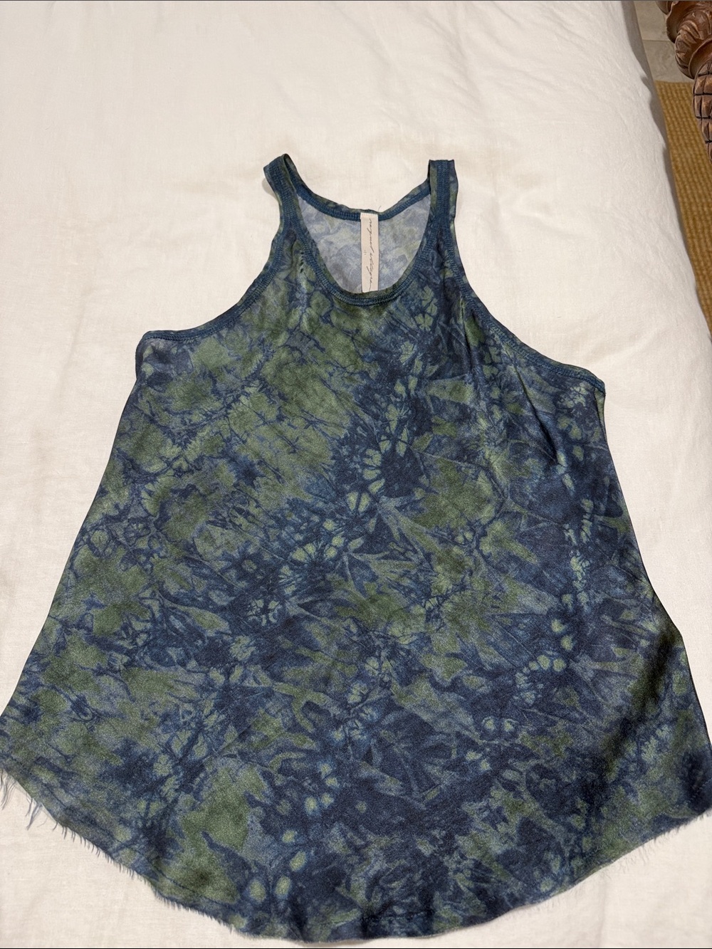 Raquel Allegra Blue and Green Tie-Dye Racerback Tank Sz 1 =36/38